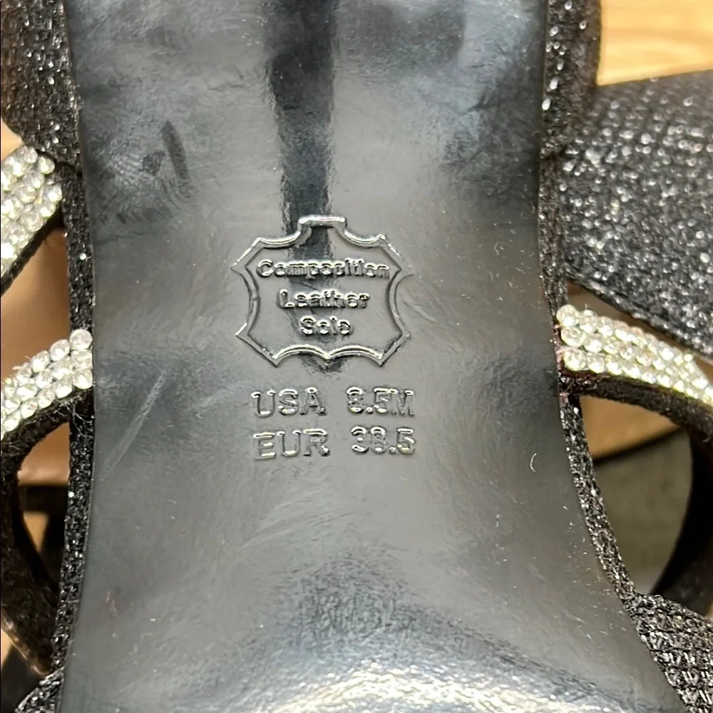 Nina 8.5 Black Glitter Brystol Black Metallic Crystal Band Women's Mid Heel Pump